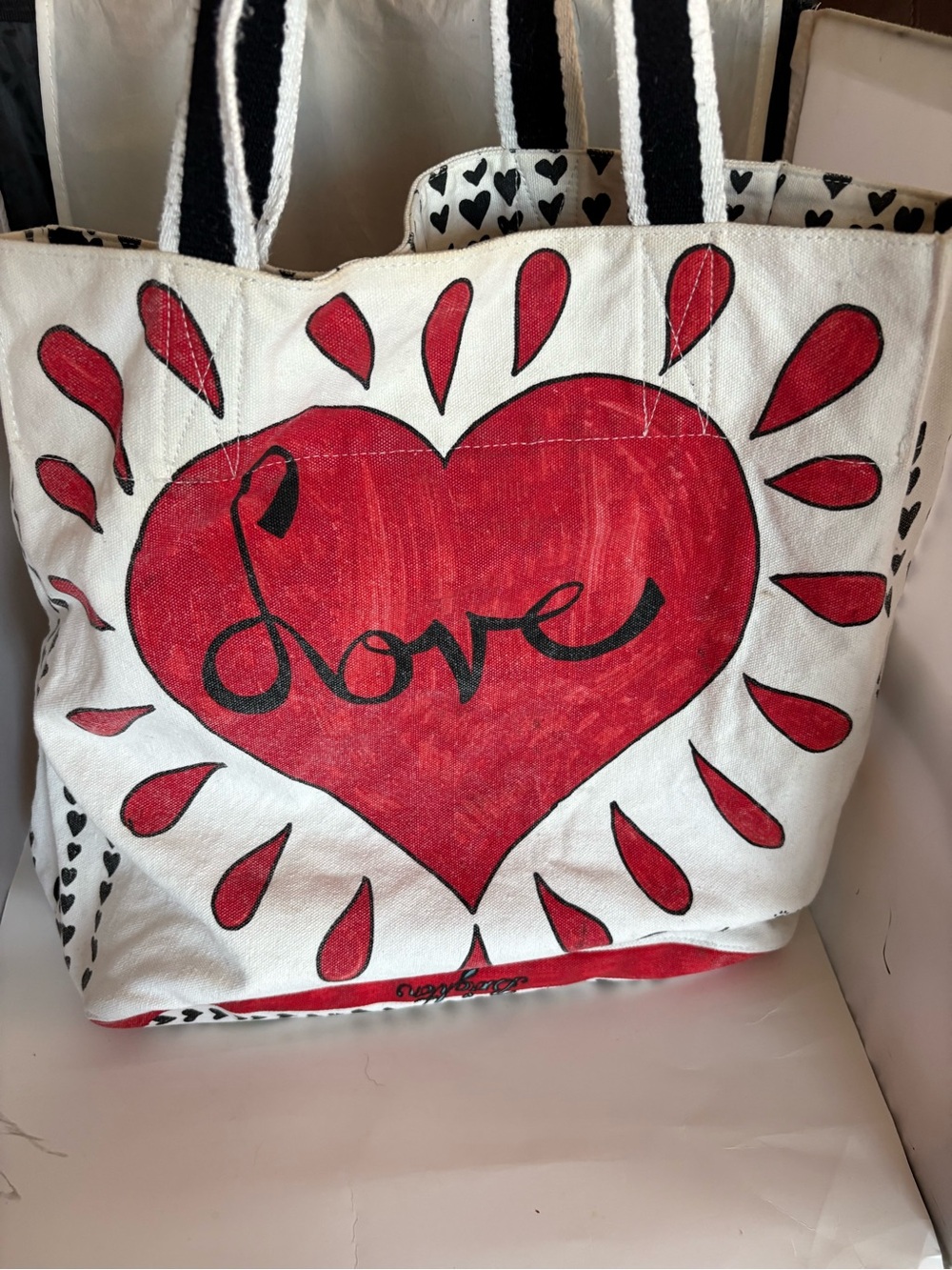 Brighton Canvas Tote Bag with Red Heart 'Love' Print